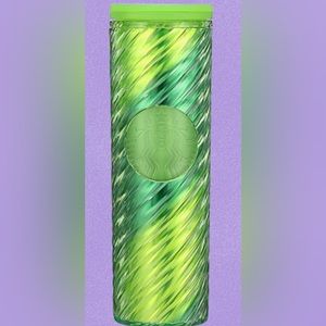 Starbucks 2023 Winter Holiday Lime Green Stripe Ribbon Tumbler 16oz NEW